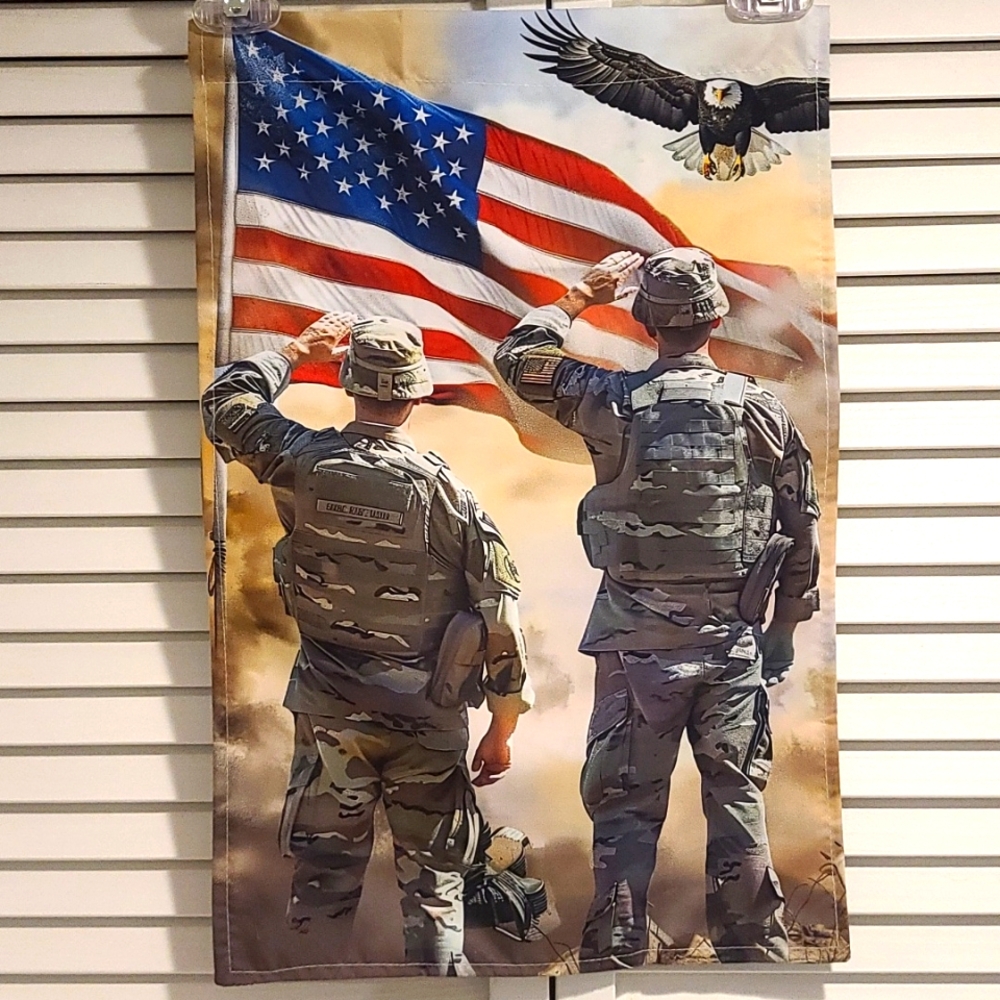 United States Military Salutes Flag- Welcome FLAG  yard, garden door  NWT